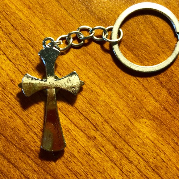 Stainless Steel Cross Key Chain, Charm Fob - Picture 5 of 6